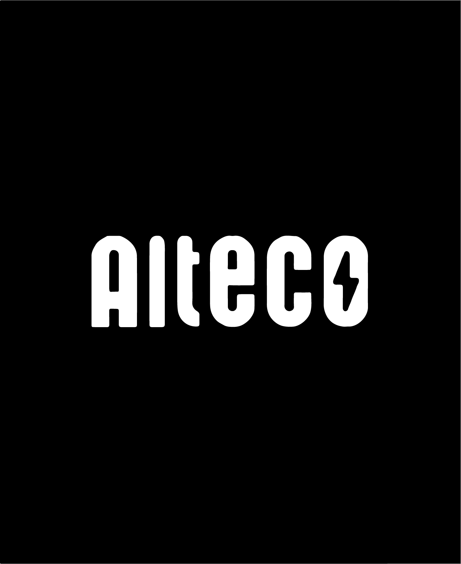 לוגו Alteco לבן על רקע שחור