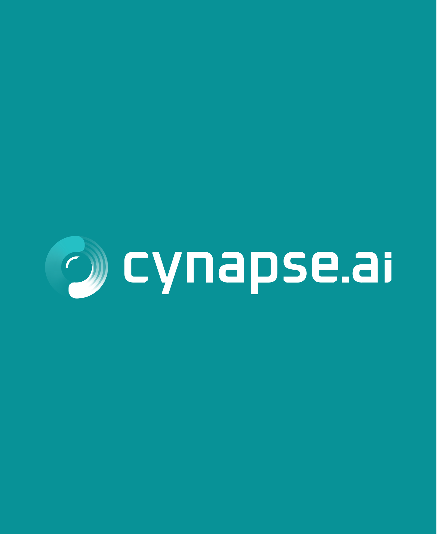 Cynapse.ai logo, white swirl icon and wordmark on teal background