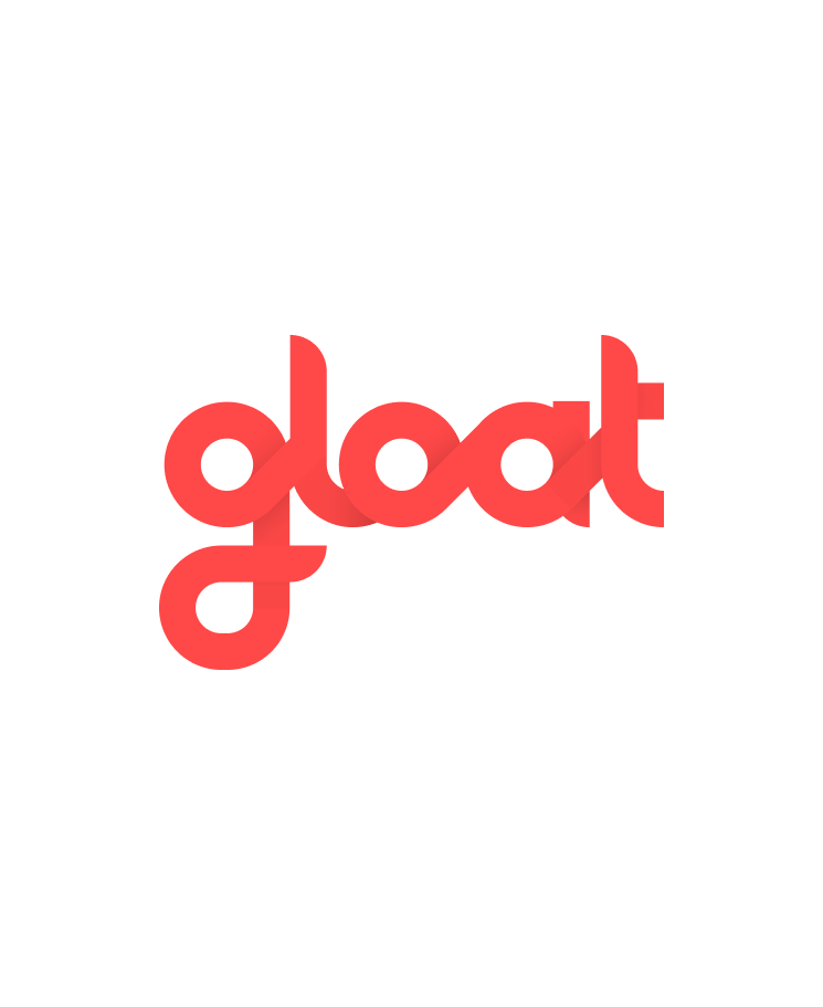 Gloat logo, red wordmark with two circular loop letters