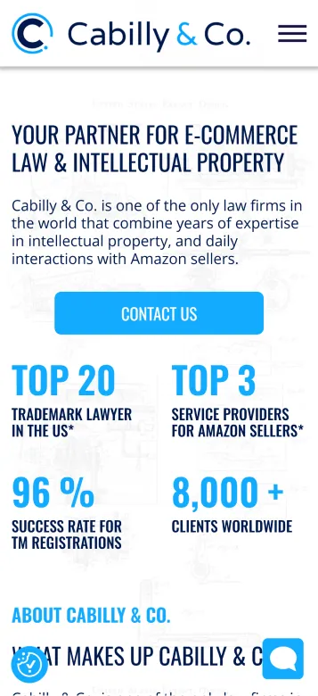 Cabilly & Co. website on a phone, screen 1