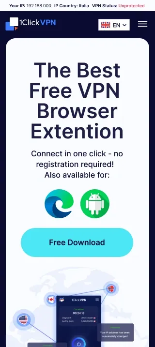 1clickVPN website on mobile, screen 1