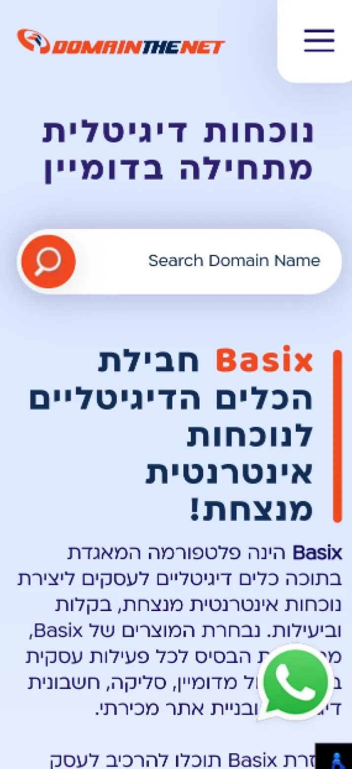 האתר של Domain The Net בטלפון, מסך 1