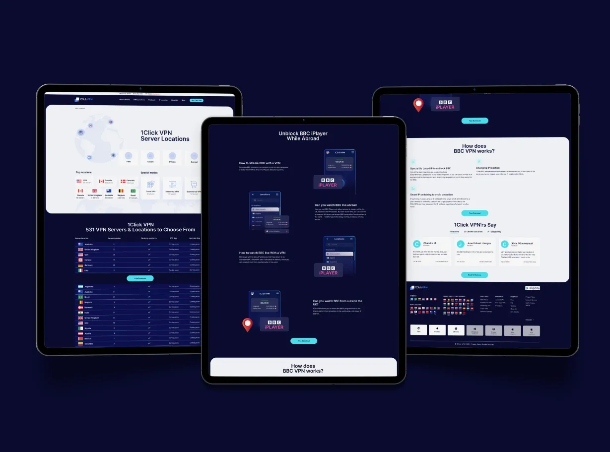 1clickVPN website on desktop
