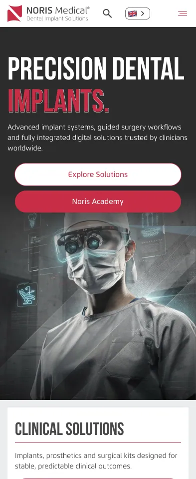 Noris Medical website on mobile, screen 1