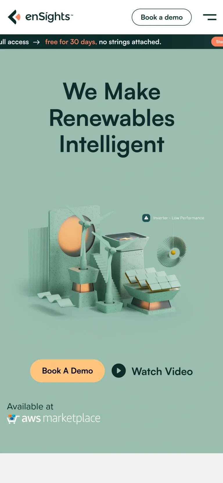 Ensights.ai website on a phone, screen 1
