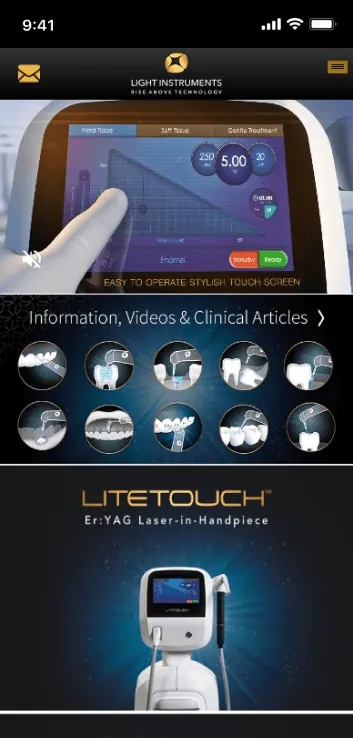 האתר של Light Instruments בטלפון, מסך 1