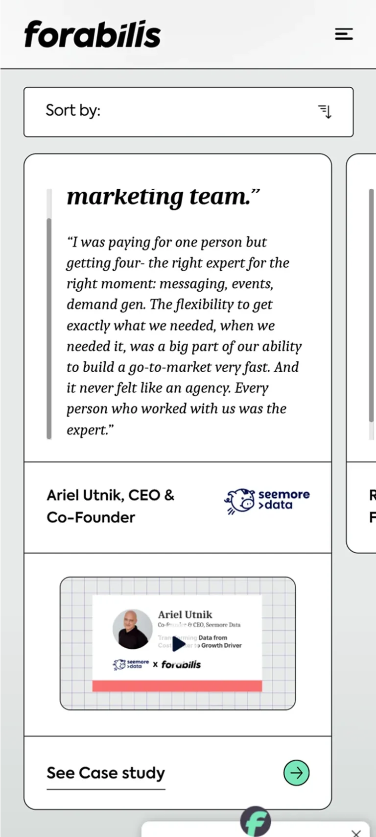 Forabilis website on mobile, screen 2