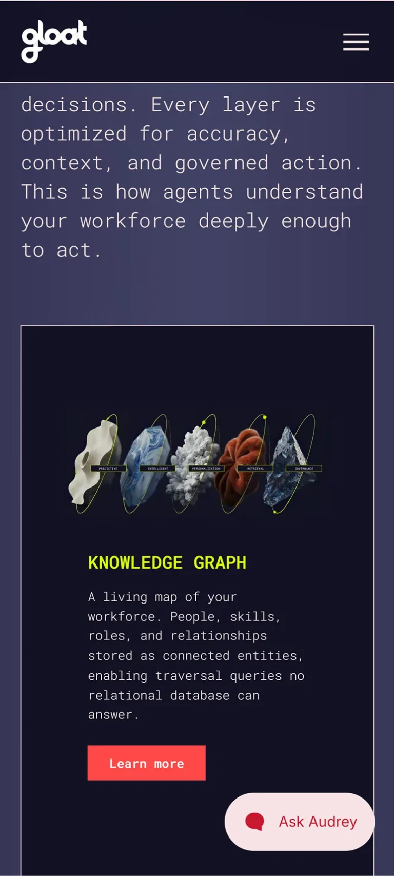 Gloat website on mobile, screen 2