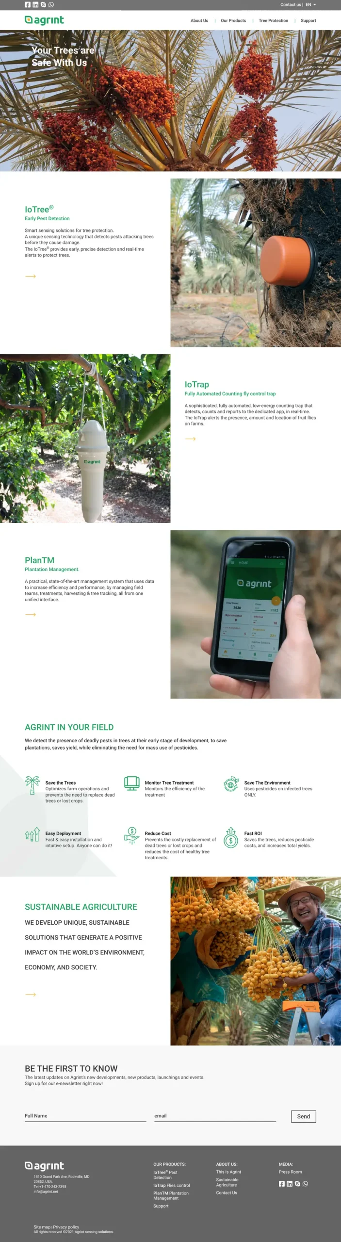 Full-page screenshot of the Agrint website