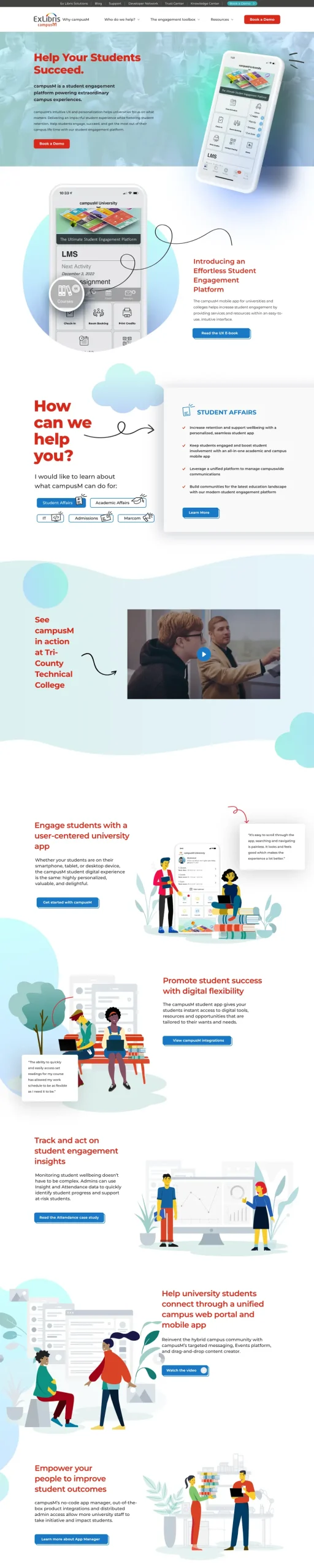 Full-page screenshot of the Ex Libris campusM website