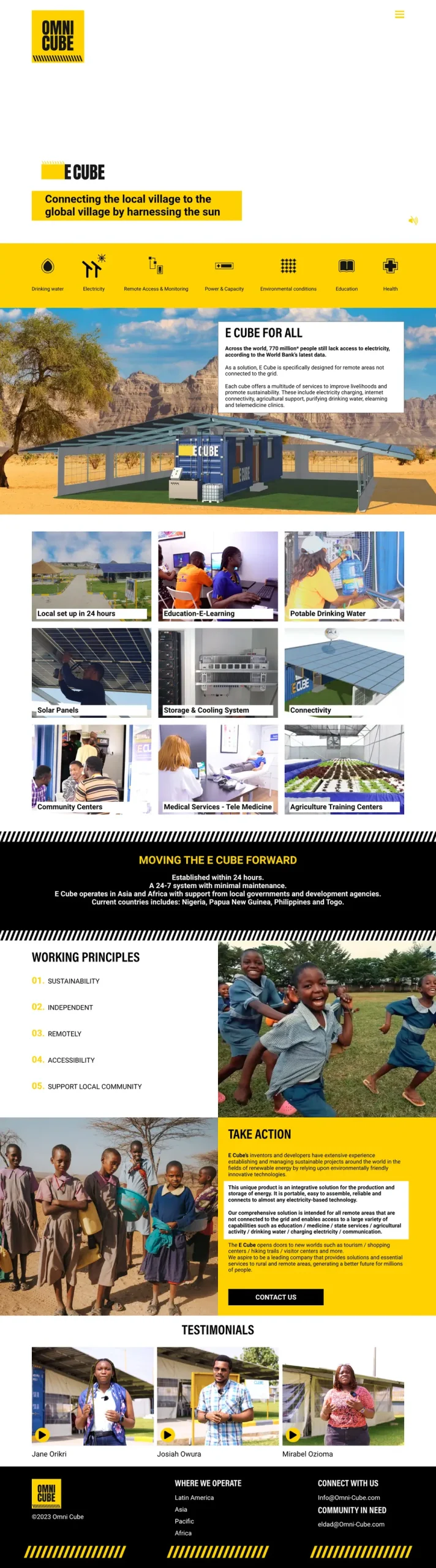 Full-page screenshot of the Omni Cube website