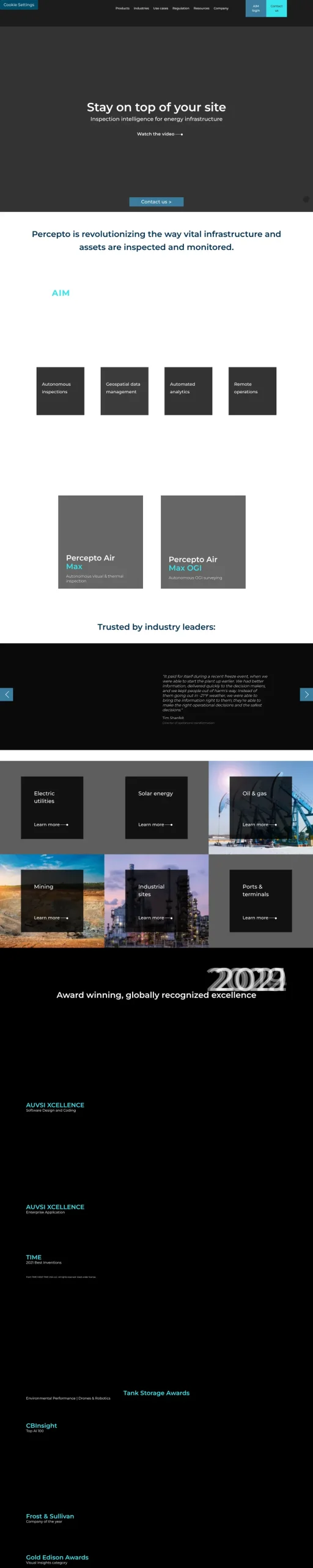 Full-page screenshot of the Percepto website