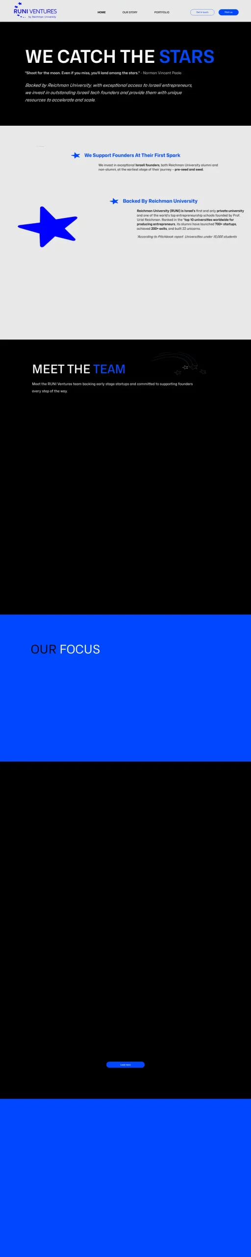 Full-page screenshot of the RUNI Ventures website