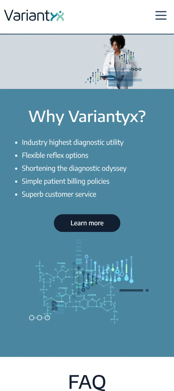 Variantyx website on a phone, screen 2