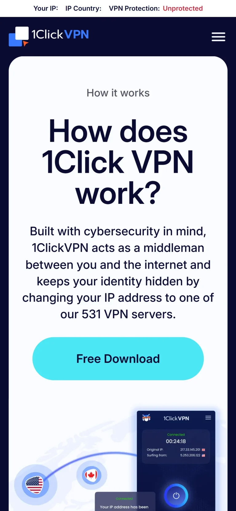 1clickVPN website on mobile, screen 2